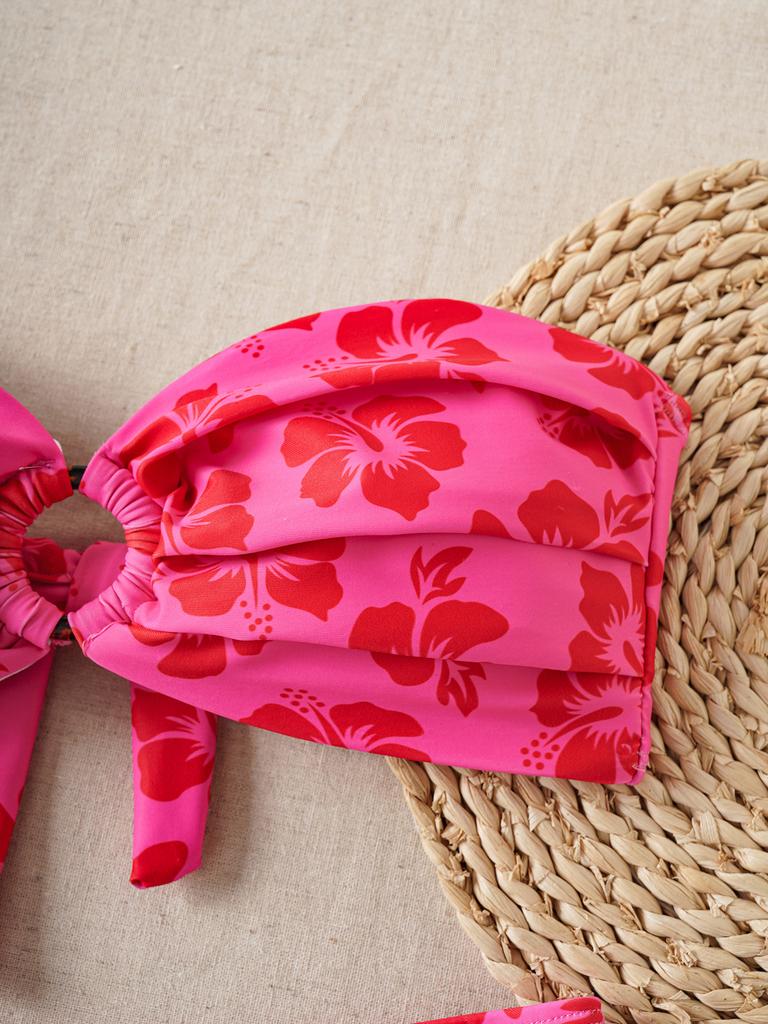 Solid Color Strapless Bandeau Sexy Split Bikini Swimsuit Women's Swimwear