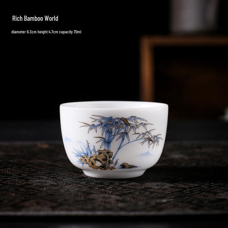 Hand-Painted Ceramic Landscape Teacup - Ice-Type Mutton Fat Jade Finish, Kung Fu Tea Set