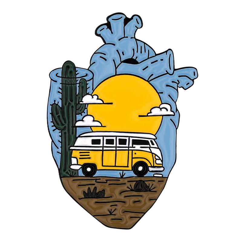 Landscape Rive Moutain Tent Bus In Heart Metal Design Badges Brooch Enamel Pins Label Bag Backpack Hat Jewelry Gift Accessories