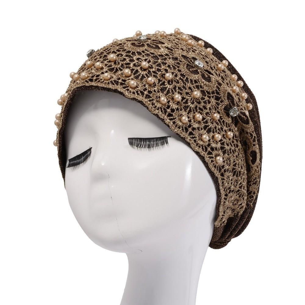 Floral Pattern Women's Lace Turban Cap Lace Trim Islamic Turban Hat Bonnet Head Wraps  Women