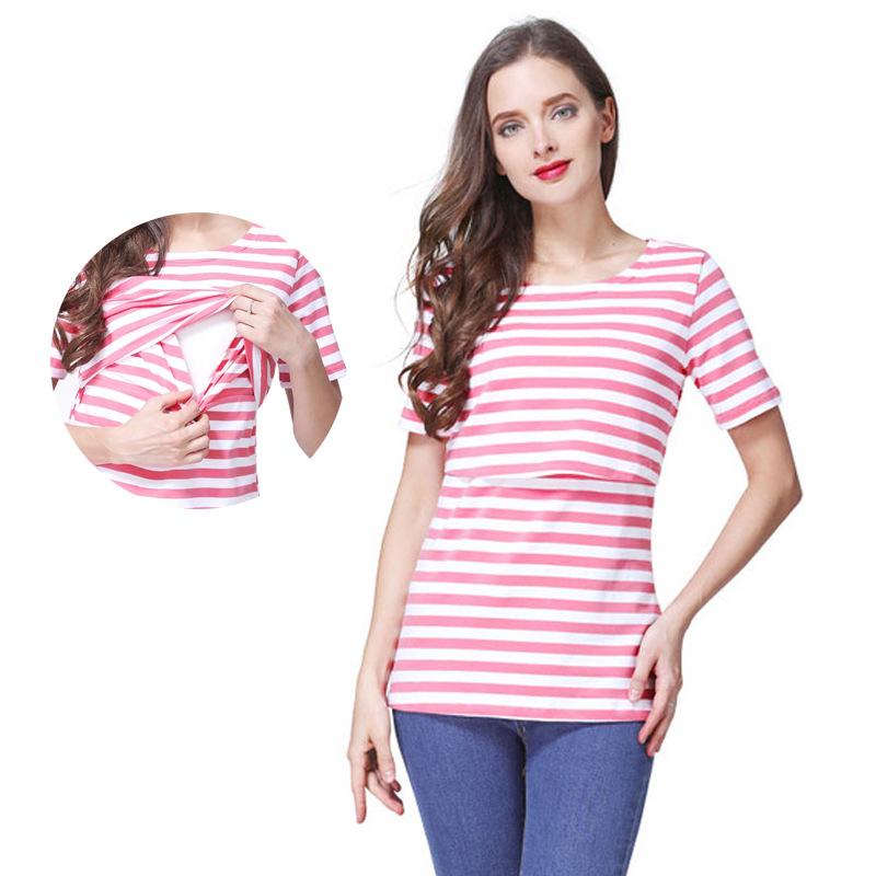 

Maternity Striped Slim-Fit Short-Sleeve Cotton Nursing T-Shirt, Plus Size M