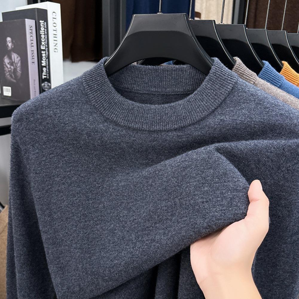 Men 100% Pure Wool Half Turtleneck Sweater, Warm Solid Knit Jumper for Autumn Winter Daily Wear