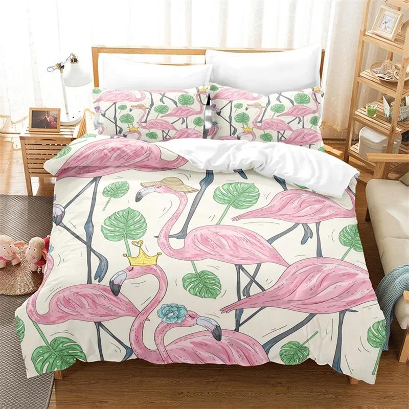 Comforter Flamingo Tropical Floral Palm Leaves Bedding Set Queen Twin Microfiber Summer Hawaiian Wild Animal Comforter