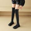 Krazing Pot Microfiber Autumn Winter Shoes Med Heels Flat Platform Size 42 Over-the-knee Boots Slip on Elastic Thigh High Boots
