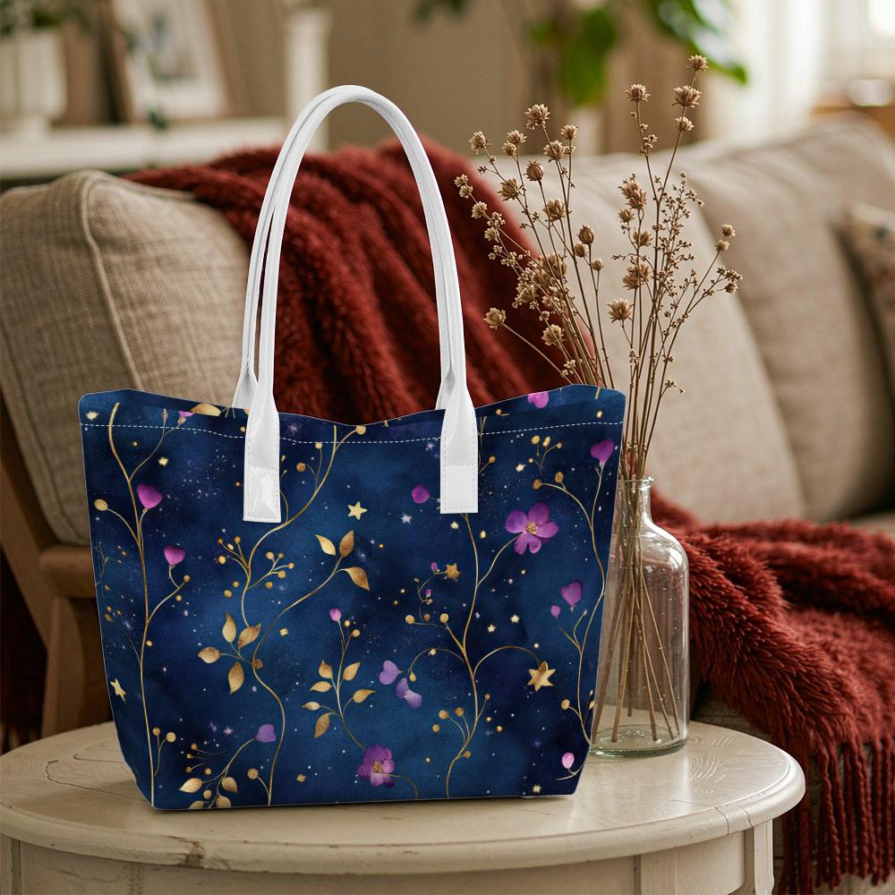 Starry Floral Women Tote Bag Elegant Fashion Daily Carry Bag Casual Shopping Shoulder Bag