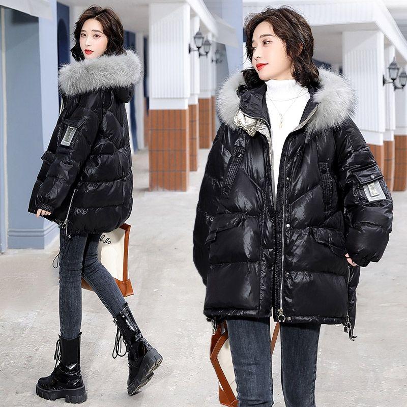 Large Size Padded Jacket Winter Glossy Fur Collar Padded Jacket Loose and Thickened