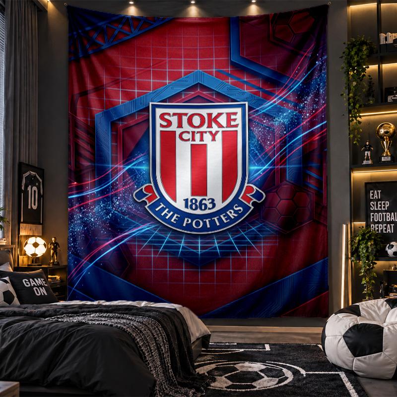 Wall Hanging Tapestry Stoke City Football Print Cloth for Living Room Bedroom Home Decor