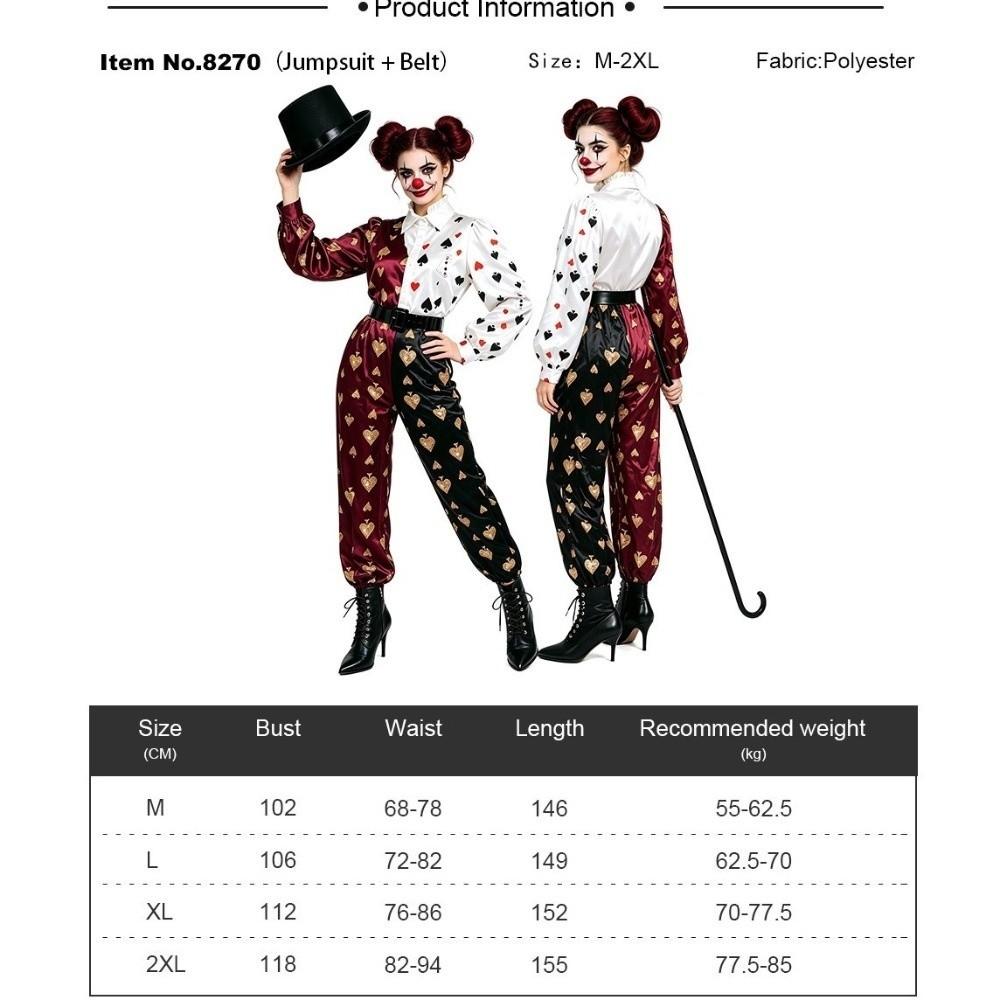 Heart Print Halloween Clown Costume Role Playing Jumpsuit Harlequin Costume Masquerade Patchwork Dark Circus Costume Carnival