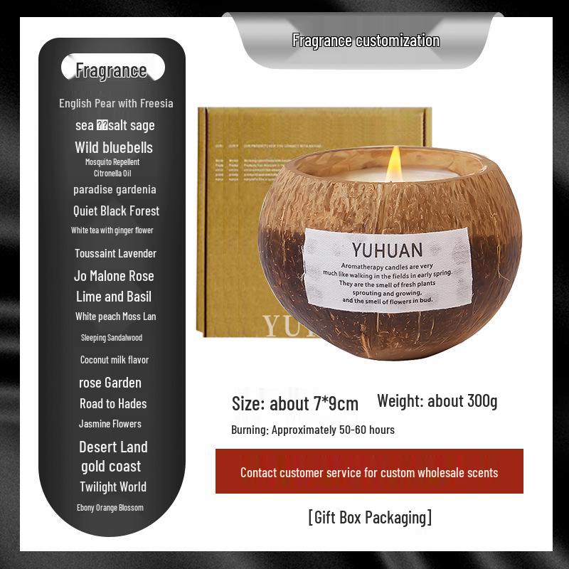Coconut Shell Aromatherapy Candle with Essential Oil Incense Burner and Plant Wax Scented Candle Gift Set
