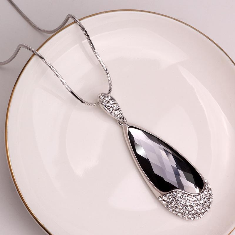 Crystal Sweater Chain Autumn And Winter Versatile Long Big Water Drop Necklace Women'S Clothes Accessories