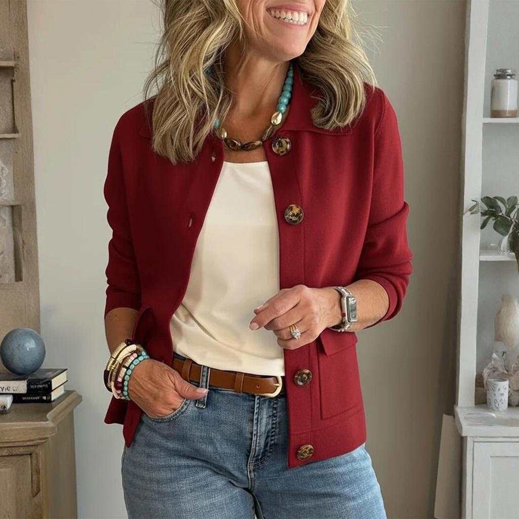 Women's Fashion Solid Color Collar Long Sleeve Button Pocket Jacket