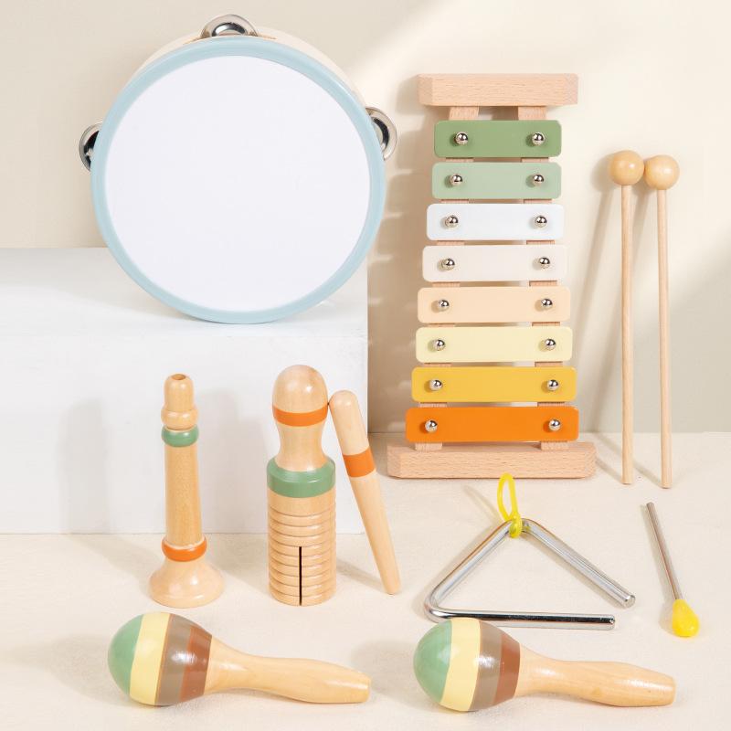 Wooden Orff Percussion Children's Vocal Enlightenment Sand Hammer Ringboard Hand-clapped Bell Knocking Instrument Educational Toy