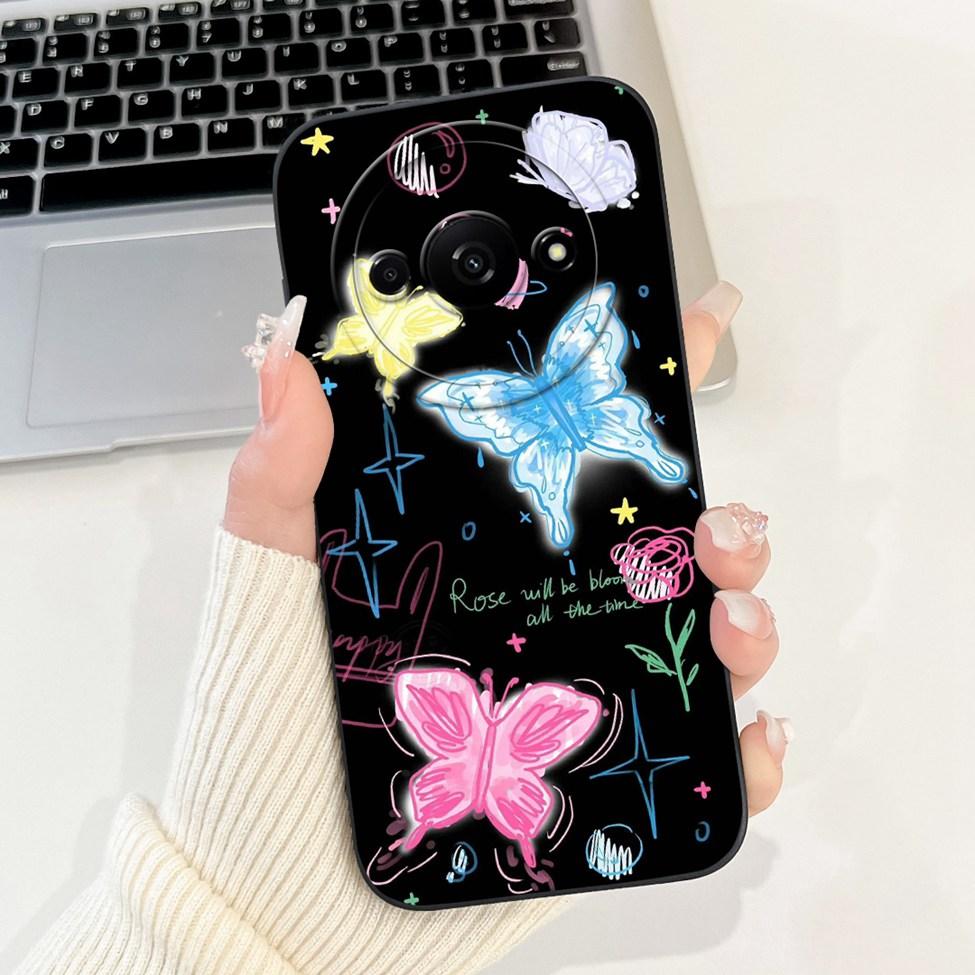 Für Redmi A3 Hülle Niedliche Cartoon Katze Ästhetisch Blumenmädchen Junge Stoßfeste Silikon-Rückabdeckung Für Xiaomi Redmi A3 Handyhülle Coque
