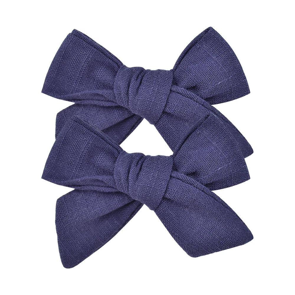 2Pcs/Set 3Inches Cotton Linen Solid Color Bowknot Hair Clip for Kids Girls Handmade Boutique Hair Bows Headwear Hair Accessories