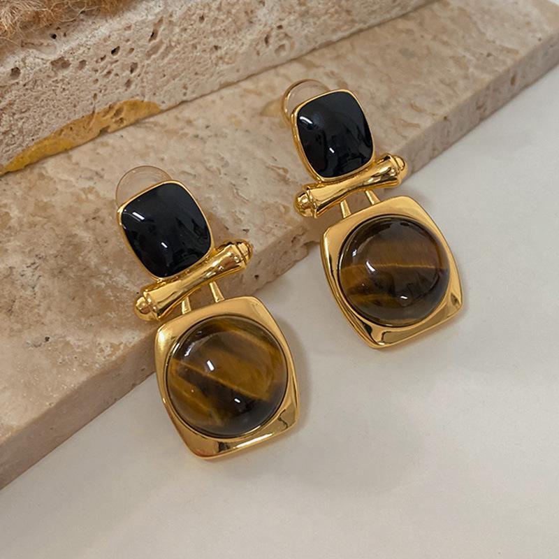 Geometriske ovale øredobber med stift, vridd kantdesign, premium følelse øredobber, middelalderske vintage franske retro øredobber