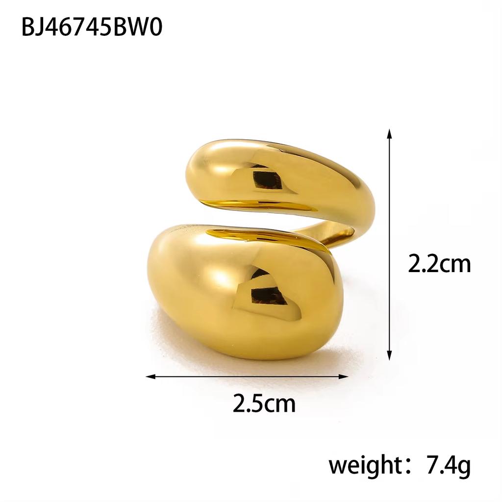 CARLIDANA Waterproof Stainless Steel 18K PVD Gold Plated Ring Geometric Adjustable Opening Simple Waterdrop Ring for Girl