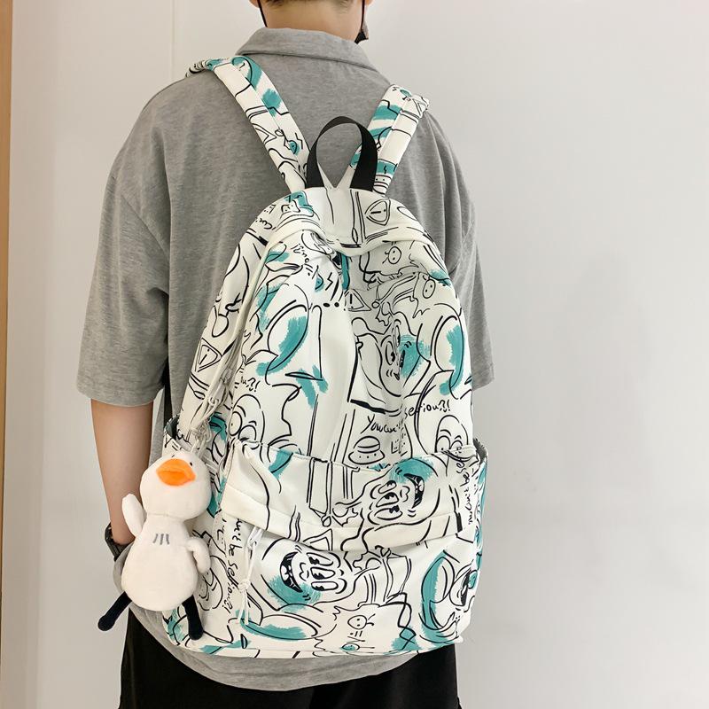Korean-Style Graffiti Nylon Backpack: Large Capacity for Students & Couples
