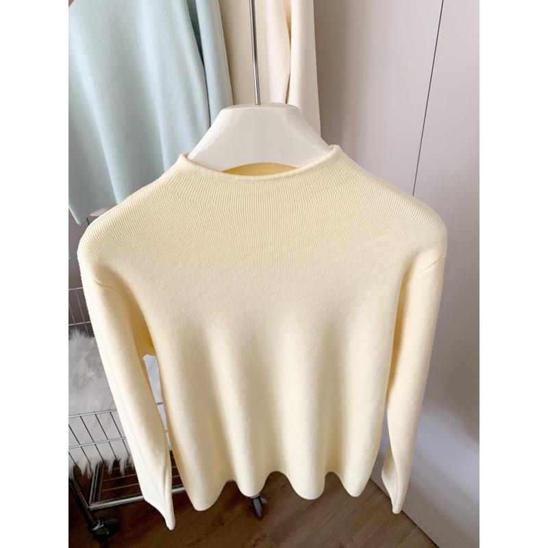Small stand-up collar milk yellow sweater women's spring simple versatile top soft waxy inner knitted bottoming shirt