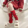 Japanese Christmas Knee Socks Y2k Bow Knitted Leg Socks Sweet New Year Red Socks  For Girl