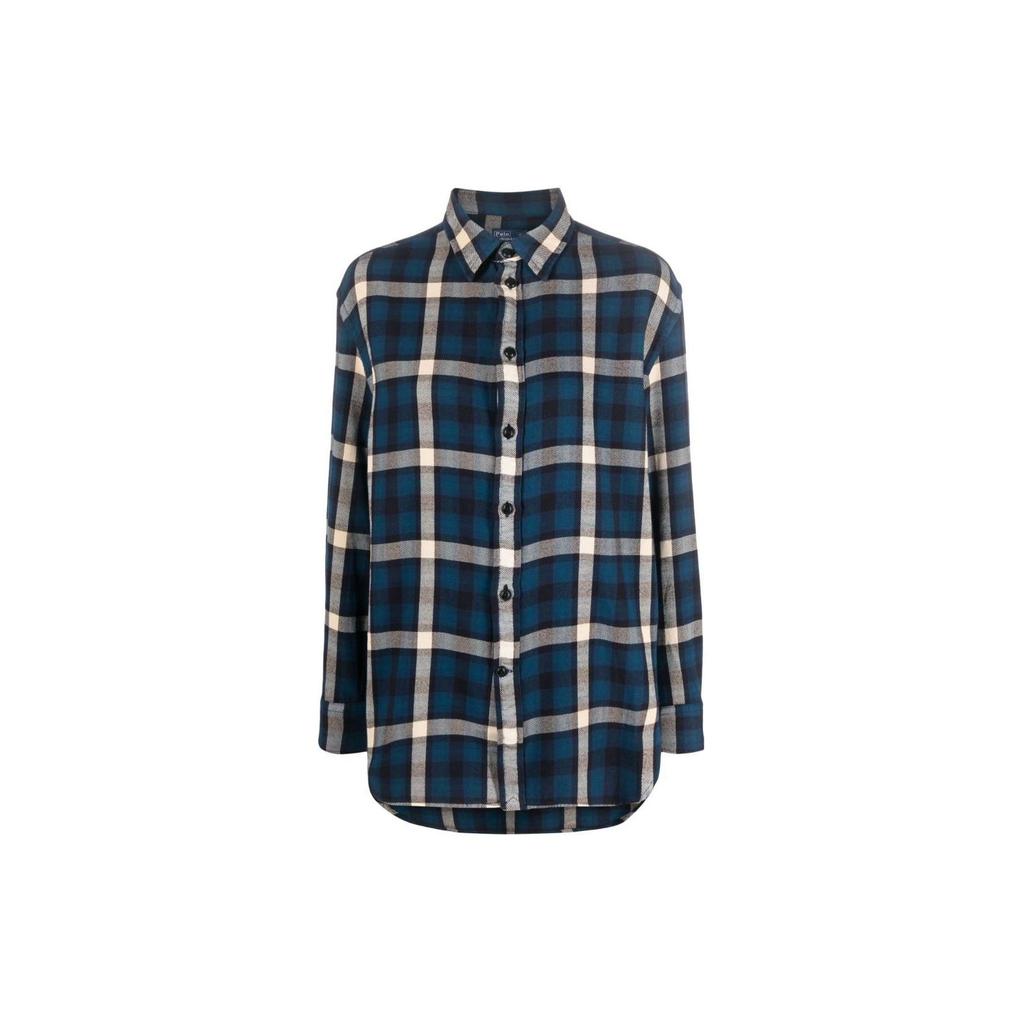 Polo Ralph Lauren Plaid Print Single-Breasted Loose Casual Long Sleeve Shirt Women Shirts Navy-Blue 211916024-001