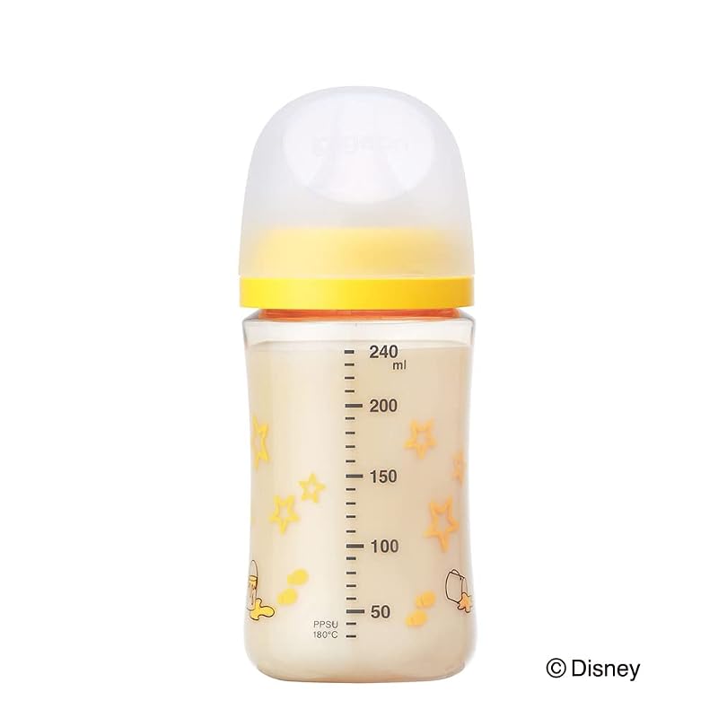 PIGEON Pigeon Breastfeeding Feel Baby Bottle 240ml (for babies 3 months and up) High-quality plastic, Disney design, also used in medical