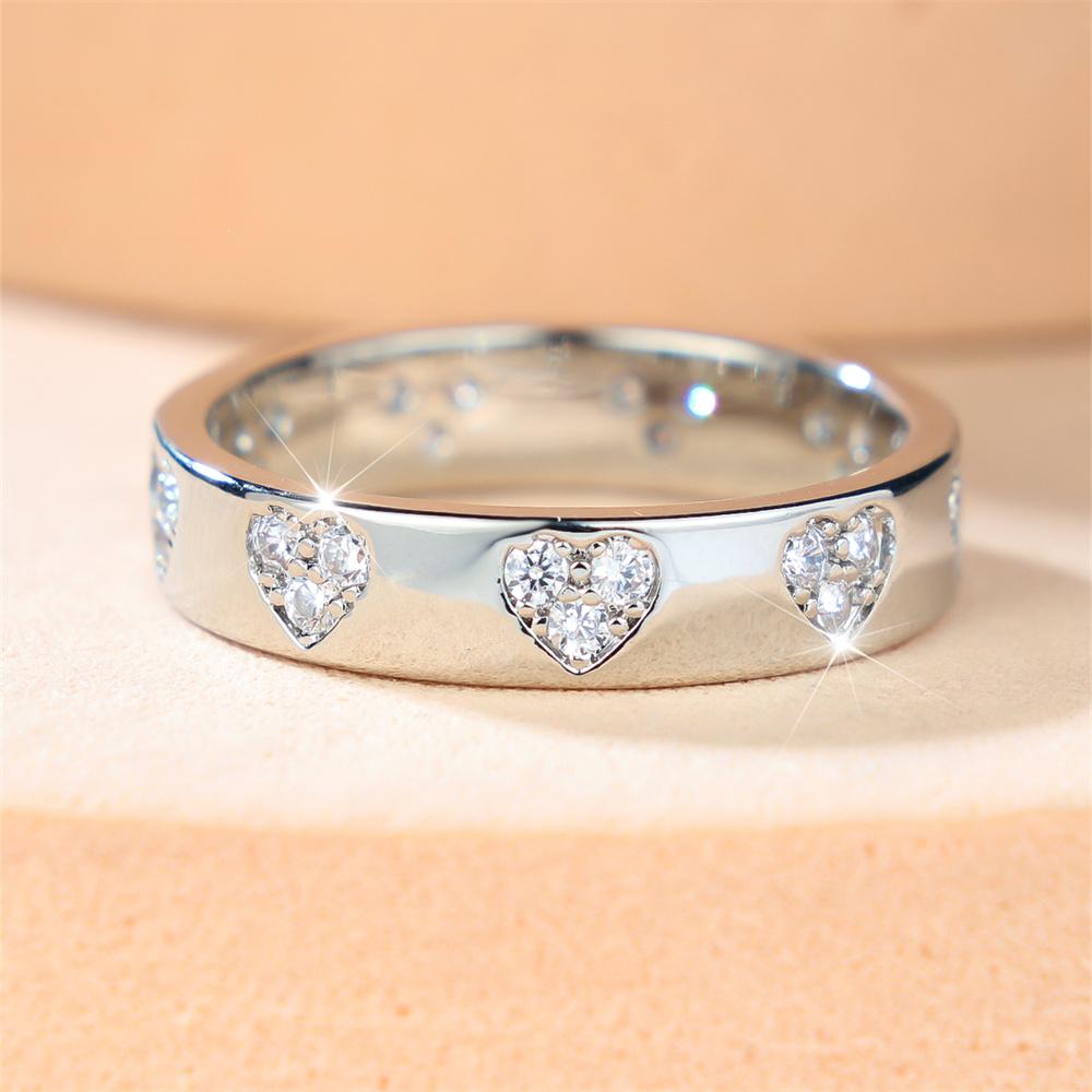 Single Row Love Heart White Zircon Crystal Rings For Women Vintage Fashion CopperColor Ring Wedding Jewelry Mother's Day Gifts