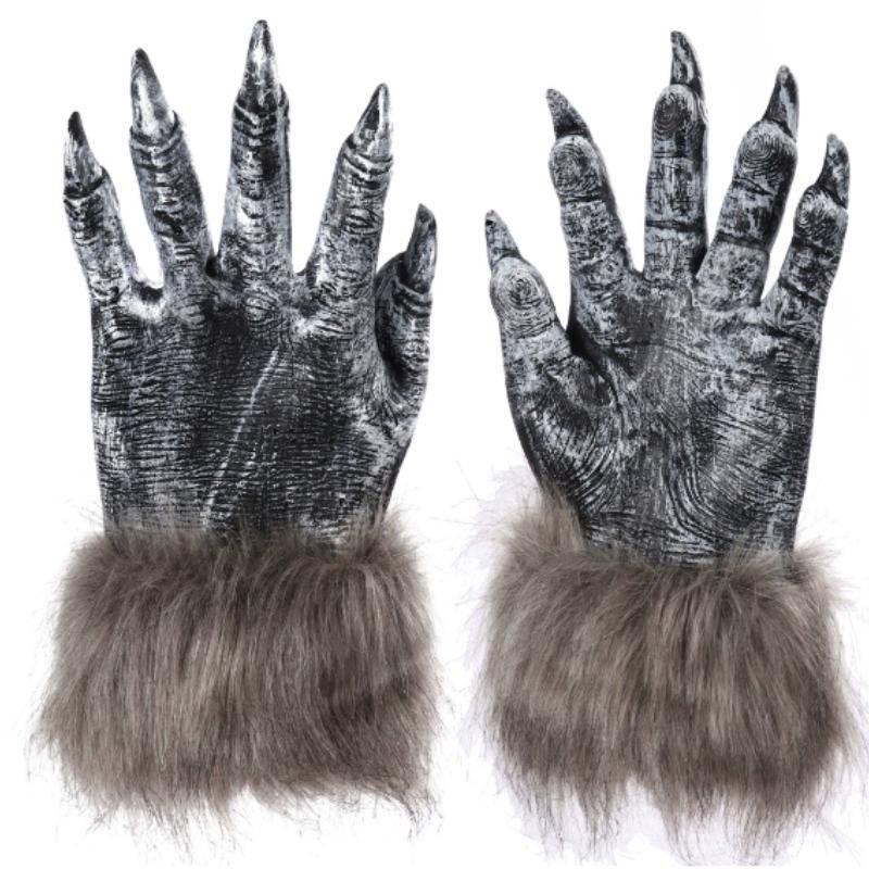 Party Wolf Gloves Plush Latex Werewolf Costume Fingernails Adult Hands Paws Claw for Props Cosplay Party Easter Gloves