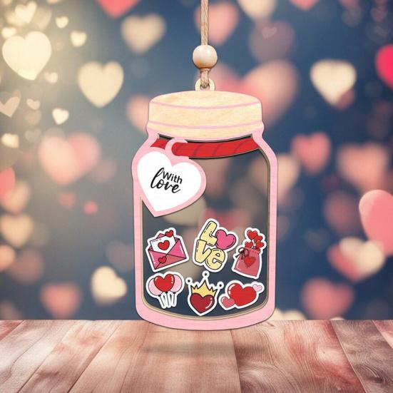 Wooden Love Bottle Hanging Ornament Valentine's Day Love You Bottle Decoration Handmade Car Rearview Mirror Hanging Decor Pendant