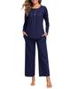 Women's Long Sleeve Pajama Set: 2-Piece with Pockets, Casual Homewear - Long Pants