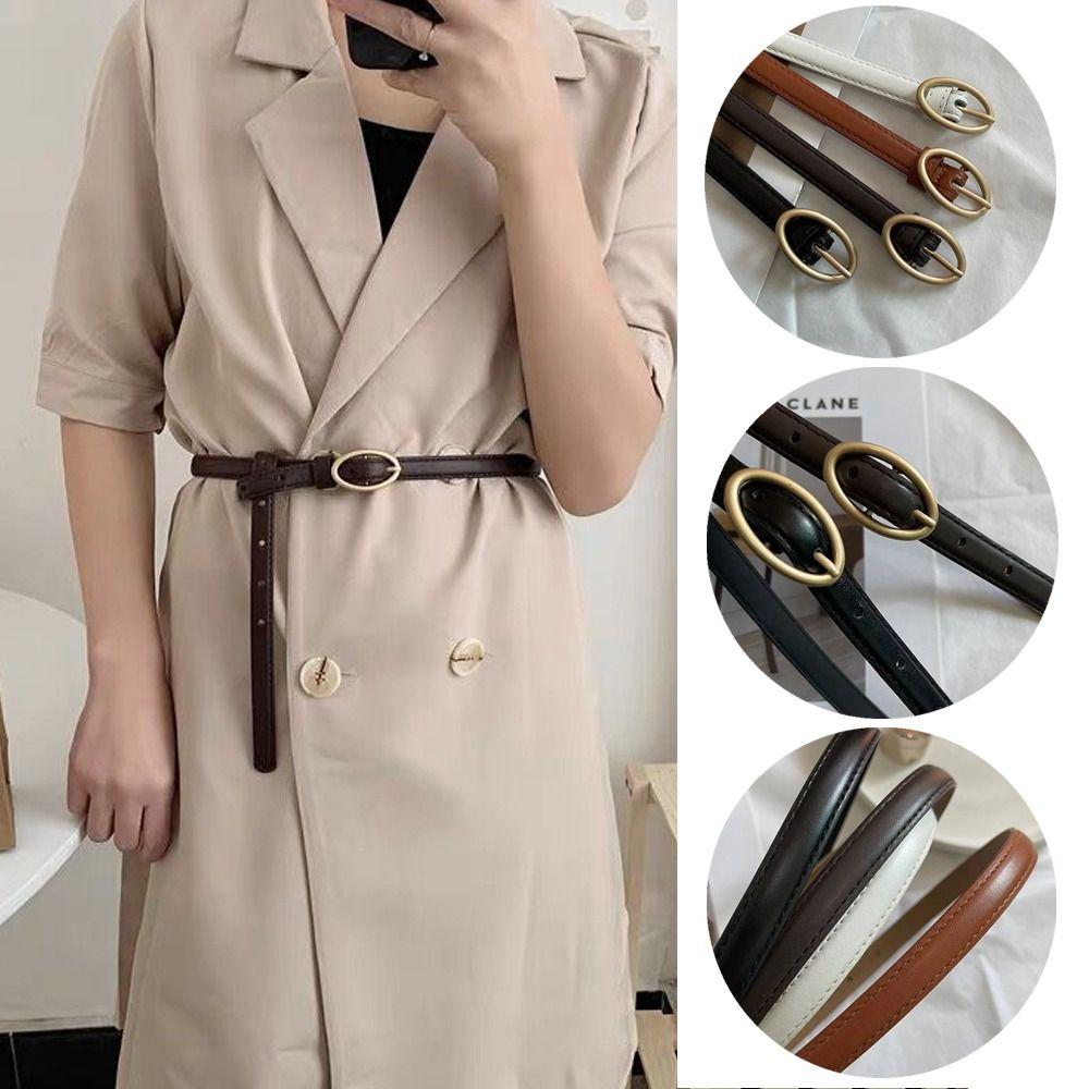 

Fashion Oval Buckle Belt Versatile Thin Waistband Retro Leather Belt