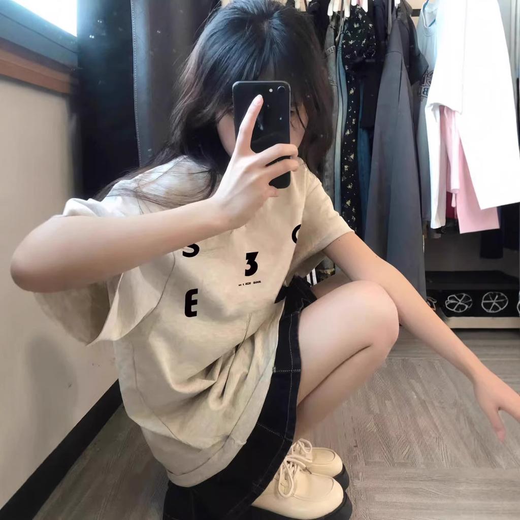 American retro short-sleeved t-shirt women's spring summer new lazy wind half-sleeved cotton t-shirt large size loose top tide