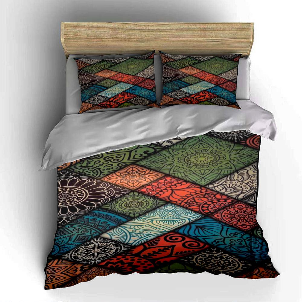 Mandala Pattern Colorful Quilt Cover Set Bedding Set (1 Duvet Cover, 2 Pillowcases, Duvet Not Included)