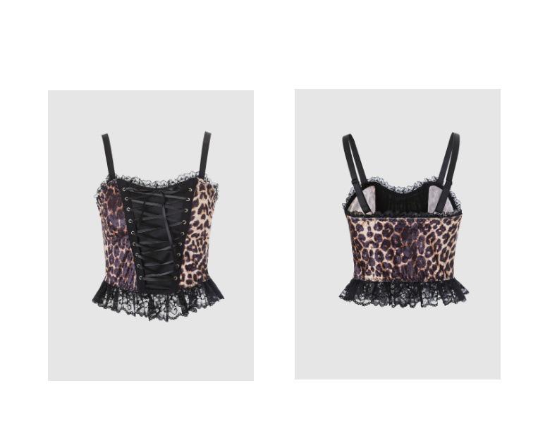Corsé Mini Camisola Gótico Europeo con Cordones de Leopardo