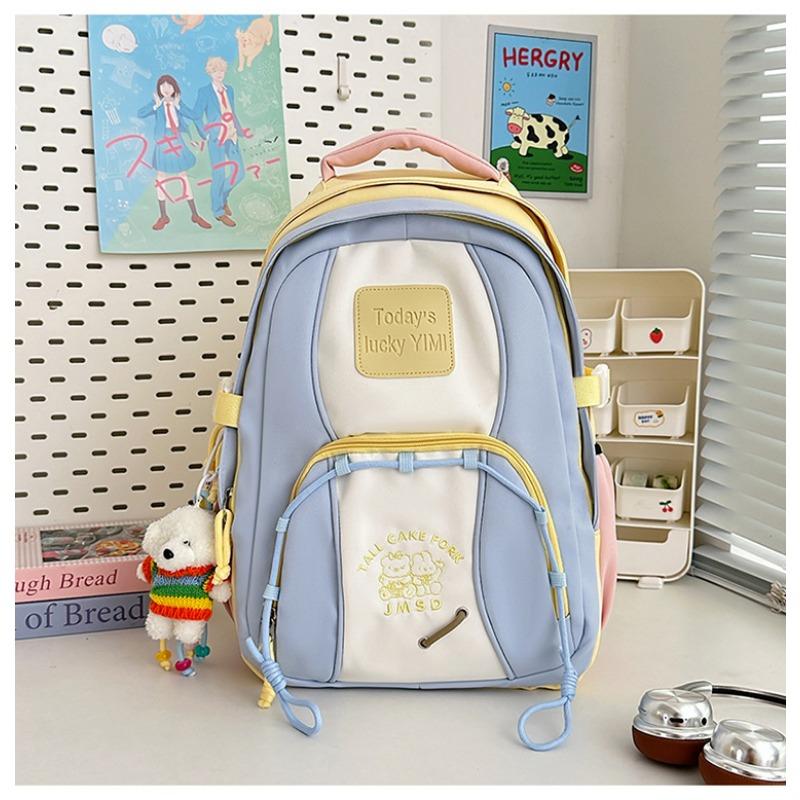 High Value, Fresh and Sweet, Contrasting Color Splicing Backpack, Girl Junior High School Student Lightweight Backpack