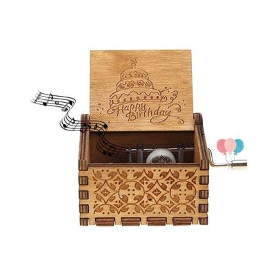 Wooden Hand Cranked Collectable Engraved Music Box (Happy Birthday)- Multi Color(Pack of 1)