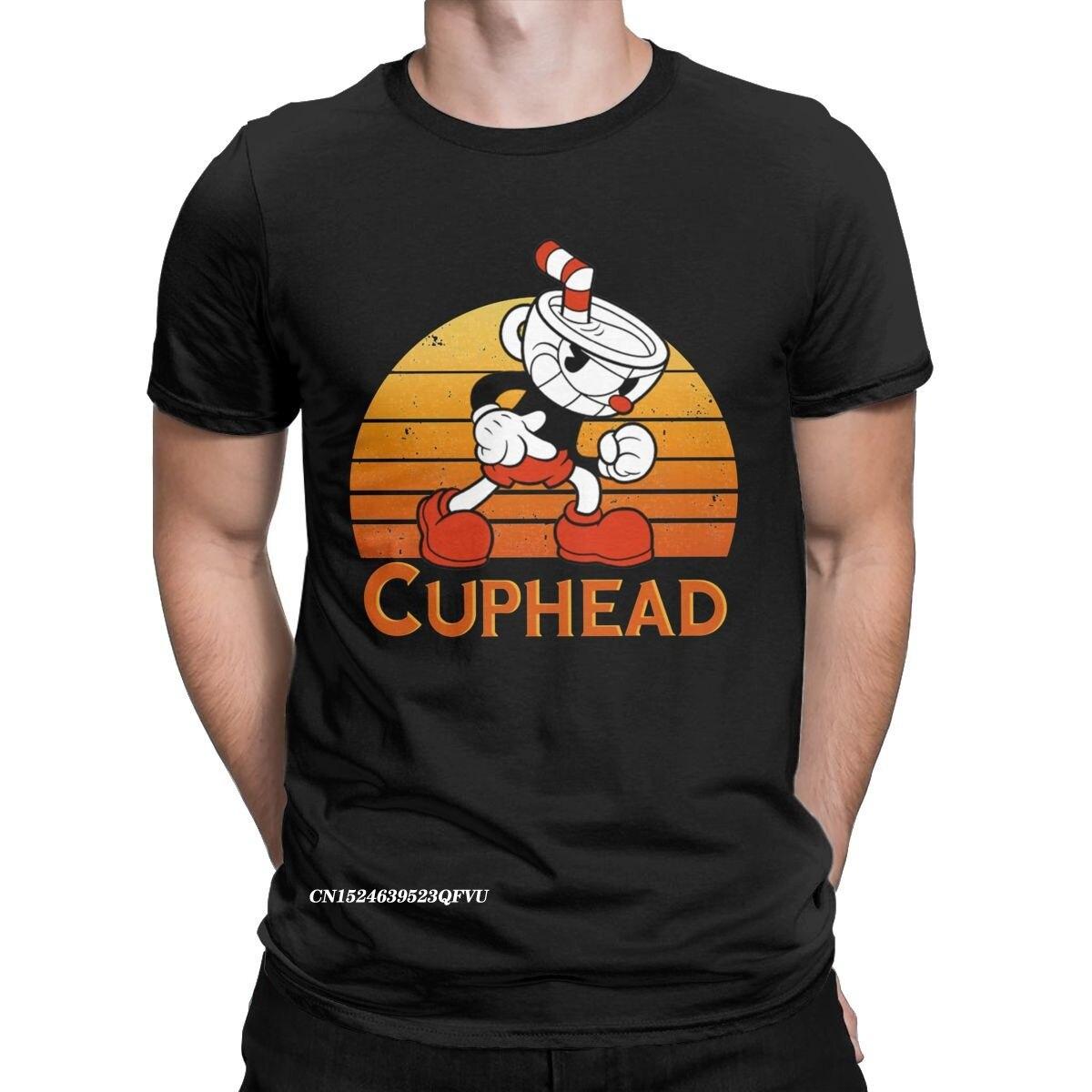 

Men s T-Shirts Cuphead Vintage Sunset Funny Pure Cotton Tees Graphic Cartoon Oversized T Shirt Harajuku Alternative Clothing S разноцветный