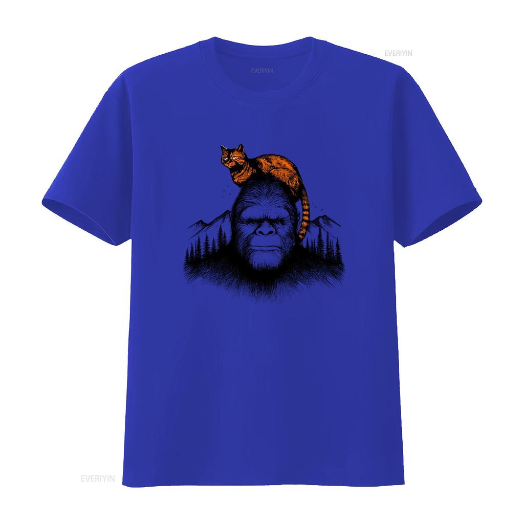 Sasquatch And Orange Cat T Shirt Unique Novelty Idea For Lovers Moms Cool Print vintage Washed graphic Breathable homme