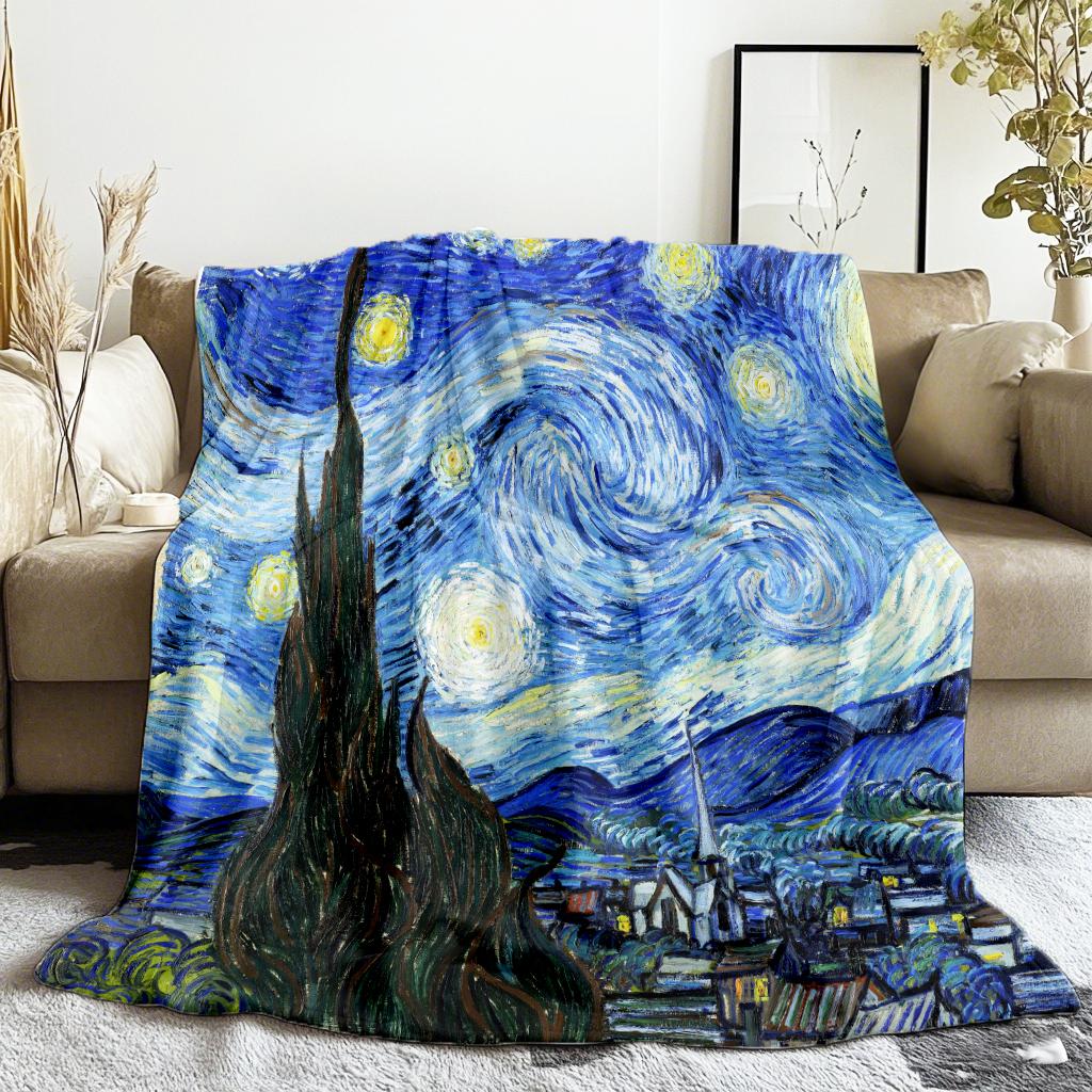 

World Oil Painting Famous Painting Print Shout Printed Blanket Soft Fleece Warm Flannel Life Throw Blankets for Sofa Bedding 75x100cm (30x40inch)
