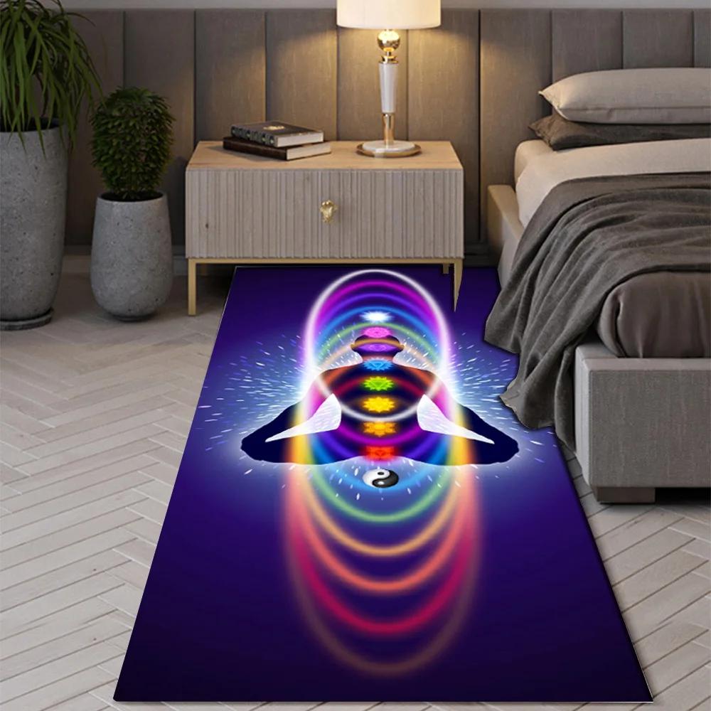 Bohemian Seven Chakras Carpet Multicolor Planet Butterfly Flower of Life Flower Suitable Bedroom Room Floor Decor Anti-slip Rugs