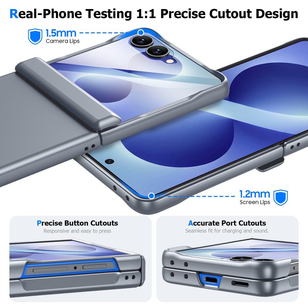 Samsung Galaxy Z Flip 8 Slim Case with Hinge Protection Shock Absorbing Protective Cover-Grey