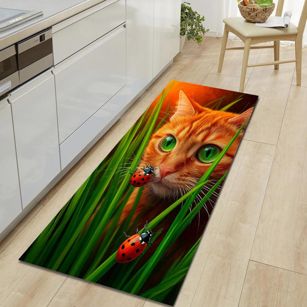 1Pcs Cute Cat Pattern Floor Mat Modern Kitchen Polyester Rug Non-Slip Colorful Indoor Carpet, For Home Bathroom Bedroom Living Room Decor