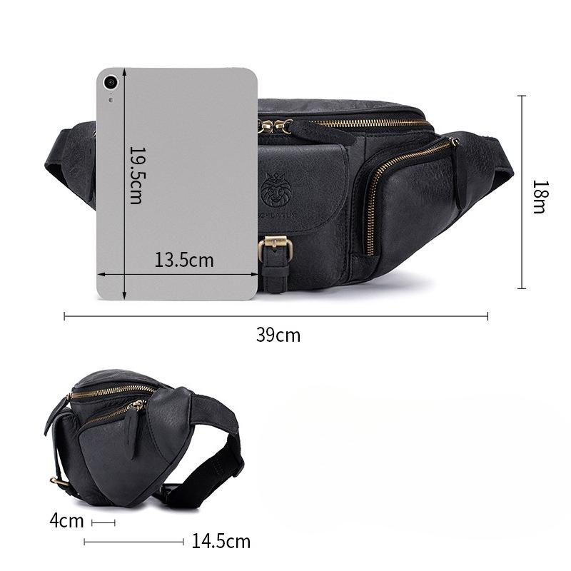 A Multi-functional Men's Waist Bag with A High-end Feel, Large-capacity Genuine Leather Motorcycle Chest Bag