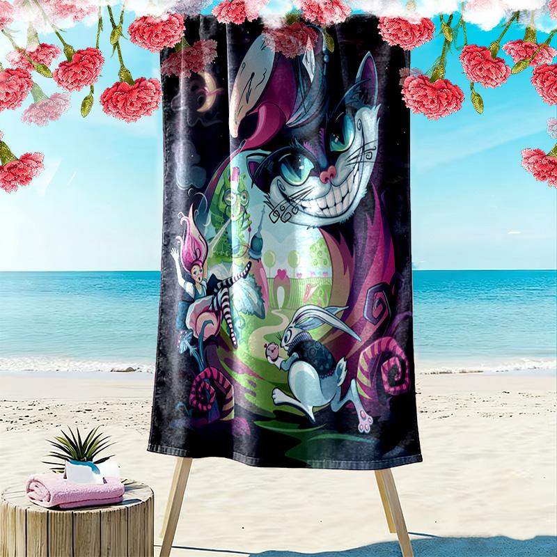 Cute Cartoon Cheshire Cat 2D Flat Print Beach Towel, Large Soft Quick Dry Towel for Beach Camping SwimmingSSTJ0917352