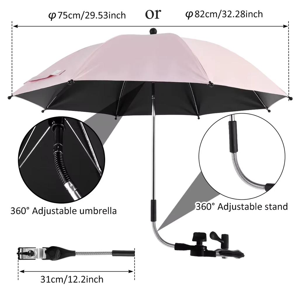 Universal Sun Umbrella for Baby Stroller UV Protection Pram Umbrella 360° Adjustable Rainproof and Windproof Sunshade Parasol