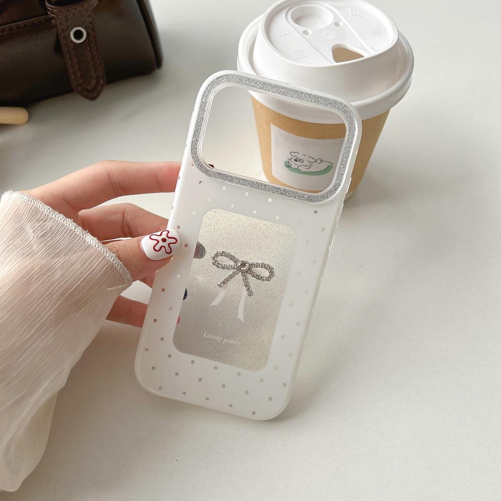 Glamorous Bow White Polka Dot with Rhinestone Bow Design Phone Case for iPhone 17 16 15 14 11 12 13 Pro Max Plus Back Cover