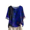 Camicia alla moda e casual da donna a maniche corte con scollo rotondo e stampa, blusa top in cotone e lino