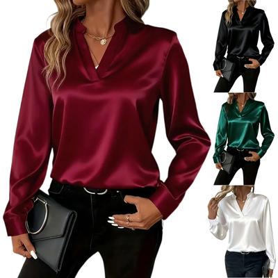 Dámská módní ležérní minimalistická elegantní všestranná halenka s výstřihem do V volného střihu