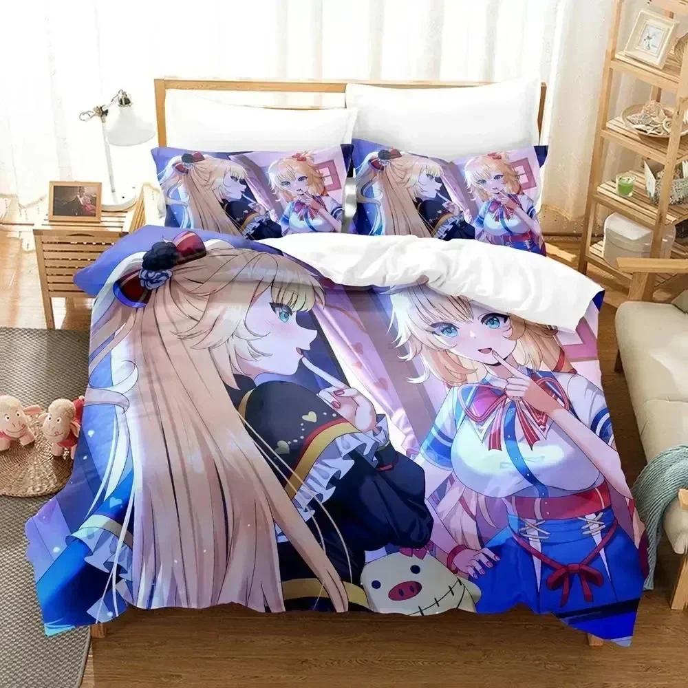 Anime Akai Haato Bedding Set Duvet Cover Bed Set Quilt Cover Pillowcase Comforter King Queen Size Boys Adult Bedding Set