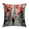 Cushion Cover 45X45Cm Throw Pillow Covers Black & Red Paris Eiffel Tower Couple Red City Landscape Decorative Pillow Cases