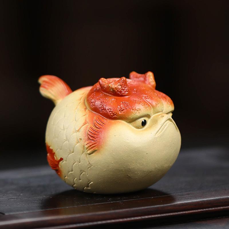 Chinese Yixing Purple Clay Tea Pet Handmade Animal Statue Ornaments Tea Figurine Crafts Home Zisha Tea Set Decor Accessories